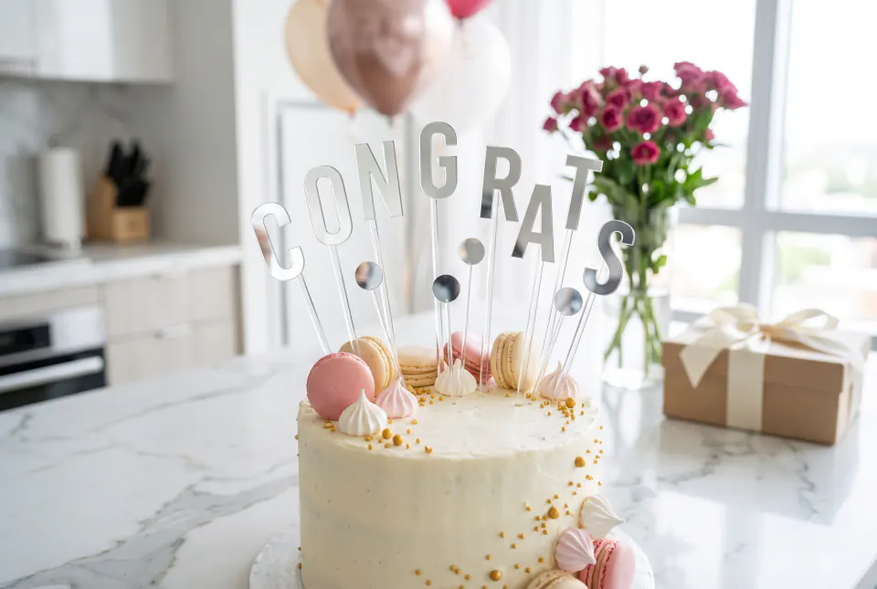 Tortenaufsatz „Congrats-Konfetti“ auf einer Torte